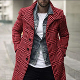 Foesce Autumn Men's Fashion Plaid Windbreaker Casual Streetwear Overcoat Gentleman Luxury Trench Long Coat Manteau