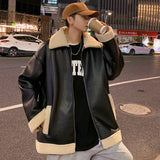 Winter Thick Leather Jacket Men Warm Fashion Retro Lamb Wool Jacket Men Streetwear Korean Loose Short Coat Mens Outwear Jackets