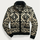 Cardigan Male Jacquard Knitted High Street Turtleneck Men's Jacket Long Sleeve Casual Loose Zip Up Thick Warm Knitwear