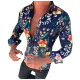 Men's Floral Shirt Long Sleeve Casual Shirt Fashion Rose Flower 3D Printed Turn-down Collar Slim Hawaii Shirt For Mens