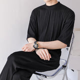 Summer Pleated T Shirt Men's Fashion Apricot Black Blue Casual Tshirt Men Streetwear Korean Loose Short-sleeved T-shirt Mens