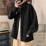 Foesce White Long Sleeve Shirt Men's youth loose large fashion simple casual shirt autumn and winter solid color coat Cotton