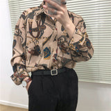 Vintage Fashion New Beach Hawaii Shirts for Men Harajuku Floral Print Long Sleeve Casual Loose Blouse Button Up Shirt