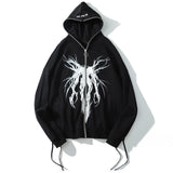 Foesce Graphic Print Zipper Ribbon Hooded Hoodie Men Casual Black Cool Oversize Coat Fashion Sweatshirt Streetwear Autumn
