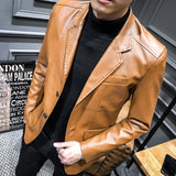 Foesce New Slim Causal PU Leather Jacket Coat Men Spring Motorcycle Korean Fashion Mens Streetwear Blazers Youth Bomber Jackets