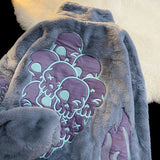 Foesce Winter new embroidery letters imitation rabbit fur zipper jacket women loose ins street furry Y2K casual all-match jacket