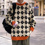 Men Hip Hop Sweaters Streetwear Retro Knitted Pullover Tops New Geometry Casual Knit Warm Pullover Harajuku Sweater Men