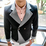 Mens Stylish Blazer Stitching Striped Blazer Hombre Men Jacket Stage Costumes For Singers Nightclub Party Male Terno Masculino
