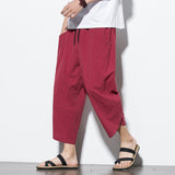Summr Men Chinese Style Cotton Linen Harem Pants Men Streetwear Breathable Beach Pants Male Casual Calf-Lenght Trousers