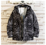 Foesce New Winter Cashew Printed Cotton-padded Coat Men Thicken Jackets Fashion Street Thick Hooded Outerwear High Quality Clothes Male