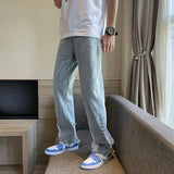 Summer Ripped Wide-leg Jeans Men's Fashion Casual Blue Jeans Men Streetwear Loose Hip-hop Hole Straight Denim Trousers Mens