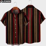 Men's Short Sleeve Lapel Shirt Large Size Strip 2 3D Printed Men's Shirt with Pockets