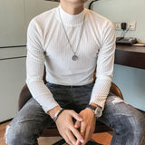 Velvet Turtleneck T-Shirt  Fall Winter Slim Striped Casual T-Shirt Men Long Sleeve Tight T-Shirt Club Costume Camiseta Homme