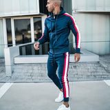 Foesce New Two-piece Zipper Sweatsuits Mens Sets Running Sport Running Suit Training Tracksuits Long Sleeve Hooded+Trousers Sports