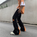 High Street Loose Jeans Zipper Slit Flared Pants Men's Pants Casual Black Denim Pants Stacked Jeans  Men Jeans Pants