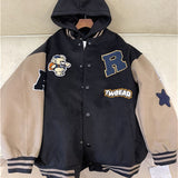 Woolen patch Plush jacket Teddy hip-hop baseball uniform couple trend street quilted jacket woman vintage unisex streetwear