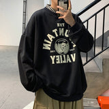 Korean Men's Oversized Sweatshirts Graphic Printed Man  Casual Hoodies Winter Fleece Male Loose Pullovers Tops