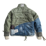 Foesce Men's Hi Street Hole Patchwork Denim Jacket Streetwear Thick Down Cotton Jean Coat for Male