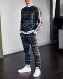Men Tracksuit Men's Sets Two-piece Striped Lattice Suit Zipper Jacket+Fashion pants men Sport Suit High Quality Slim Sportswear
