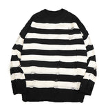 Black Stripe Sweaters Destroyed Ripped Sweater Women Pullover Hole Knit Jumpers Oversized Sweatshirt Harajuku Long Sleeve Tops