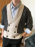 Autumn British Stripe Double Breasted Coat Men Personalized Slim Lapel Sweater Cardigan Trend Los Hombres Abrigos Heren Vesten