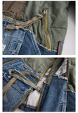 Foesce Men's Hi Street Hole Patchwork Denim Jacket Streetwear Thick Down Cotton Jean Coat for Male