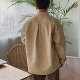 Korean Style Corduroy Casual Shirt Men Single Row Button Lapel Pocket Men's Shirt Fashion Loose Solid Long Sleeve Top Men