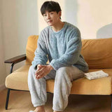 Men's Flannel Winter Thick Warm Long Sleeve Pijama Coral Velvet Sleepwear Suit Pyjamas Lounge Homewear Home Clothes