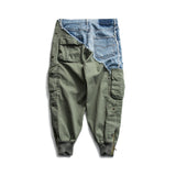 Men's Heavy Ankle Zipper Patchwork Jeans Joggers Army Drawstring Cargo Pencil Trousers for Male
