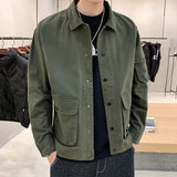 Foesce Large Size Jackets Men Basic Soft Letter Pockets Autumn Wind Breaker Turn-down Collar Teenagers S-4XL Cargo Outwear Hombre Chic
