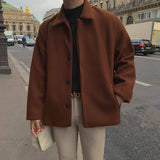 Winter Thicken Woolen Coat Men Warm Fashion Solid Color Casual Woolen Jacket Men Streetwear Korean Loose Short Woolen Coat Mens