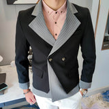Mens Stylish Blazer Stitching Striped Blazer Hombre Men Jacket Stage Costumes For Singers Nightclub Party Male Terno Masculino