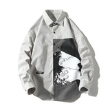 Men's Printing Long Sleeve Cargo Shirts Harajuku Black Shirt Korean Style Men Shirt Long Sleeve Vintage Clothes Streetwear S-5XL