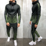 Men Fall 2pcs Turtleneck Gradual Change Color Tracksuit Set Hoodie Top High Waist Bottoms Joggers Gym Plain Zip Pockets Slim Fit