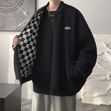 Winter Print Parkas Double-side Zip Up Stand Collar Imitation Lambswool Thicken Jacket Male Fashion Leisure Padded Coat