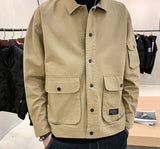 Foesce Large Size Jackets Men Basic Soft Letter Pockets Autumn Wind Breaker Turn-down Collar Teenagers S-4XL Cargo Outwear Hombre Chic