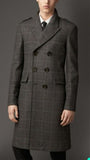 Foesce Wool Blend Coat Men Winter Over Jacket Double Breasted Checkered Business Long Overcoat Plus Size Warm Formal Business Tailored