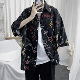 Foesce Ruffian-handsome-printed-shirt-men's-short-sleeve-summer-5-/-6-sleeve-Korean-fashion-handsome-loose-shirt-casual shirt harajuku