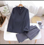 Autumn And Winter Men's Soft Solid Color Pajamas Set 100% Gauze Cotton Top+Pants 2PCS Sleepwear Loose Full Sleeve+Pants Homewear