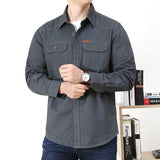 Cotton Casual Shirt Men Oversize Loose Long Sleeve Cargo Shirts Men's Clothing High Quality Solid Tooling Shirt 6XL