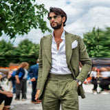 Foesce Summer Green Men Suit For Wedding Tuxedos Slim Fit Peak Lapel Single-Breasted Jacket+Pants 40 42 44 46 Male Clothing Business