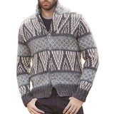 Cardigan Male Knitted Turn-down Collar Print Men's Winter Sweater Warm Thicken Button Up Sweatshirt Patchwork Knitwear