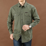 Cotton Casual Shirt Men Oversize Loose Long Sleeve Cargo Shirts Men's Clothing High Quality Solid Tooling Shirt 6XL