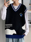 Foesce Printed Sweater Vests Men Students Couple Trendy Knitwear Loose Comfort New-arrival Daily Casual Embroidery Jumpers Ulzzang Chic