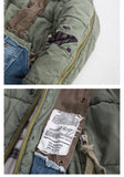 Foesce Men's Hi Street Hole Patchwork Denim Jacket Streetwear Thick Down Cotton Jean Coat for Male