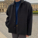 Winter Thicken Woolen Coat Men Warm Fashion Solid Color Casual Woolen Jacket Men Streetwear Korean Loose Short Woolen Coat Mens