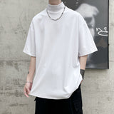 Streetwear  Turtleneck Men Tshirt Solid Color Hip Hop Male Oversized T shirts Man Casual Short Sleeve Top Tees