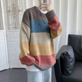 Striped Design Pullovers Men Loose Fashion All-match Chic Korean Style Harajuku Fall Tops Handsome Students Teens Sweaters Daily