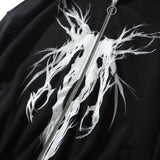 Foesce Graphic Print Zipper Ribbon Hooded Hoodie Men Casual Black Cool Oversize Coat Fashion Sweatshirt Streetwear Autumn
