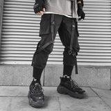 Joggers Cargo Pants for Men Casual Hip Hop Hit Color Pocket Male Trousers Sweatpants Streetwear Ribbons Techwear Pants
